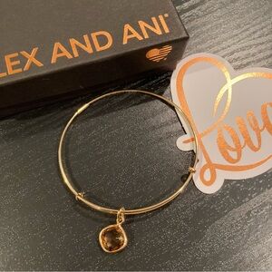 NWOT Alex and Ani November Birthstone Topaz dangle charm on gold tone bangle